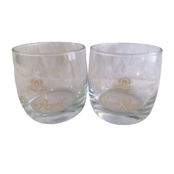 Set of 2 Crown Royal Whiskey 6 oz Rocks Lowball Etched Bar Glasses 3.5"x3.5" - Picture 1 of 4